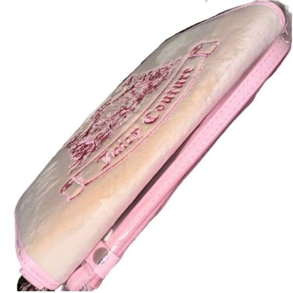 Juicy Couture Pink Beige Twig Dogs Embroidered Velour Wallet Wristlet Clutch Bag - Picture 8 of 12
